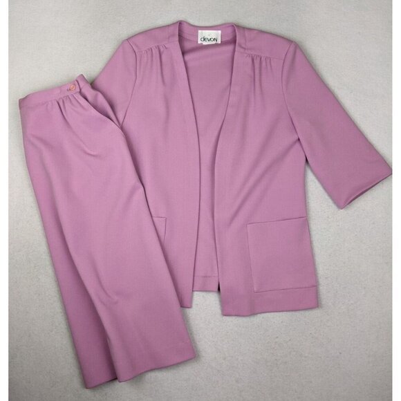 VINTAGE WOMEN'S LILAC LAVENDER PURPLE SKIRT SUIT - DEVON - SIZE 14 - Picture 2 of 14